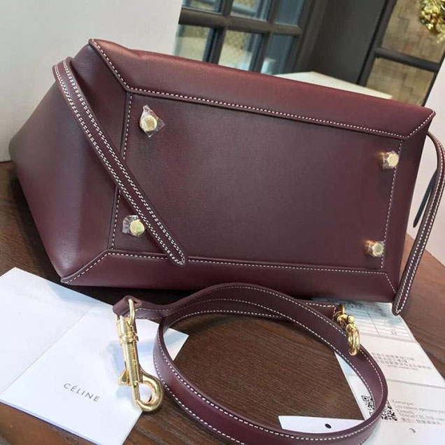 Celine Belt Top Handle Mini Bag Smooth Calfskin Leather Pre-Fall Winter 2016 Collection Burgundy with Tonal Stitching