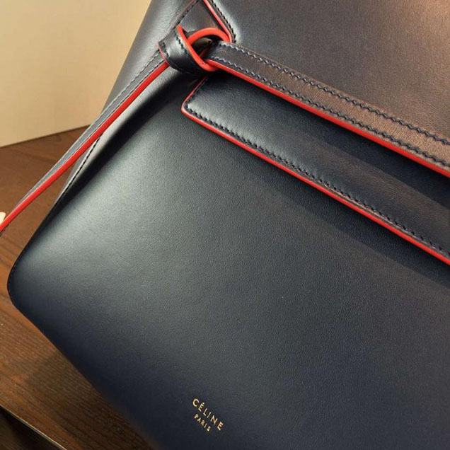 Celine Belt Top Handle Mini Bag Smooth Calfskin Leather Pre-Fall Winter 2016 Collection Navy Blue with Red Piping