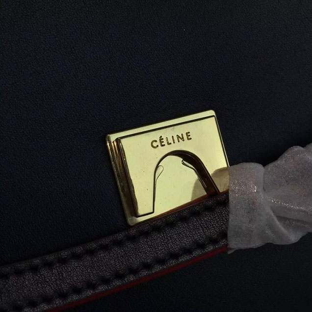 Celine Belt Top Handle Mini Bag Smooth Calfskin Leather Pre-Fall Winter 2016 Collection Navy Blue with Red Piping