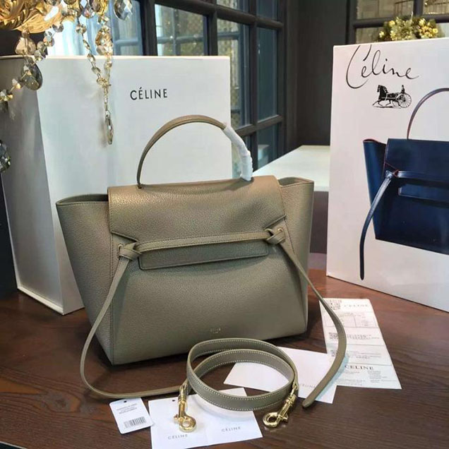 Celine Belt Top Handle Mini Bag Grained Calfskin Leather Pre-Fall Winter 2016 Collection Gray