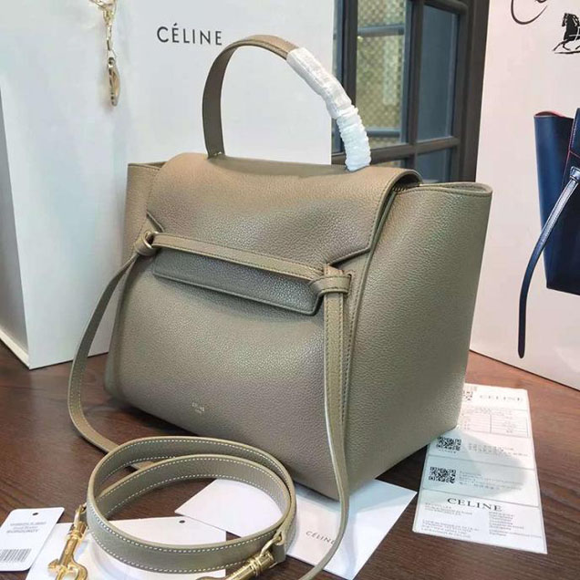 Celine Belt Top Handle Mini Bag Grained Calfskin Leather Pre-Fall Winter 2016 Collection Gray