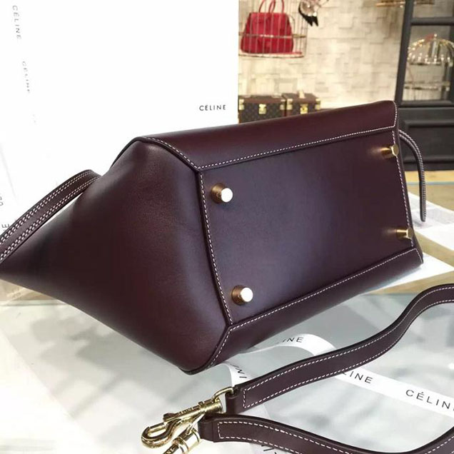 Celine Belt Top Handle Mini Bag Smooth Calfskin Leather Pre-Fall Winter 2016 Collection Burgundy with White Stitching