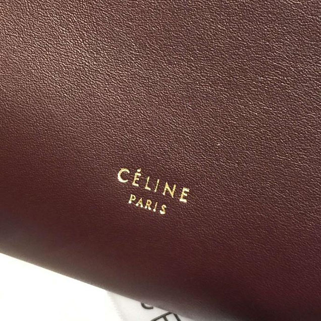 Celine Belt Top Handle Mini Bag Smooth Calfskin Leather Pre-Fall Winter 2016 Collection Burgundy with White Stitching