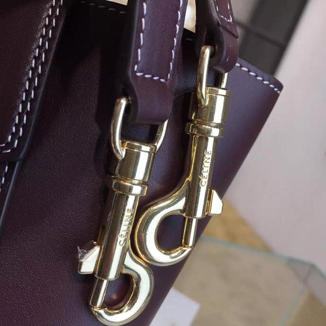 Celine Belt Top Handle Mini Bag Smooth Calfskin Leather Pre-Fall Winter 2016 Collection Burgundy with White Stitching