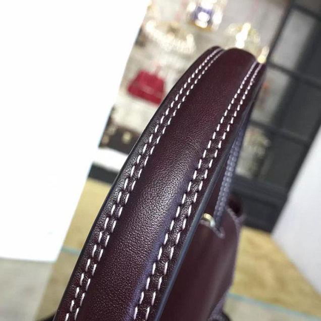 Celine Belt Top Handle Mini Bag Smooth Calfskin Leather Pre-Fall Winter 2016 Collection Burgundy with White Stitching