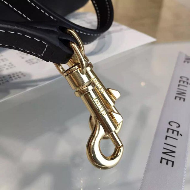 Celine Belt Top Handle Mini Bag Smooth Calfskin Leather Pre-Fall Winter 2016 Collection Black with White Stitching