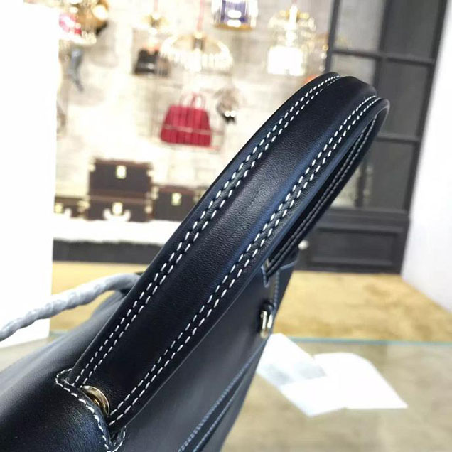 Celine Belt Top Handle Mini Bag Smooth Calfskin Leather Pre-Fall Winter 2016 Collection Black with White Stitching