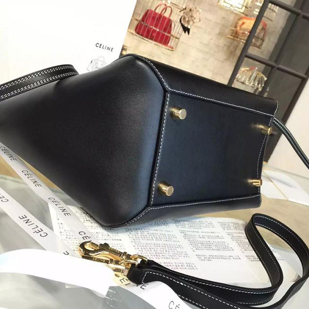 Celine Belt Top Handle Mini Bag Smooth Calfskin Leather Pre-Fall Winter 2016 Collection Black with White Stitching