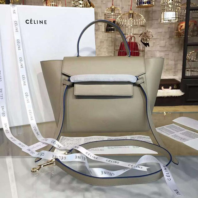 Celine Belt Top Handle Mini Bag Smooth Calfskin Leather Pre-Fall Winter 2016 Collection Beige with Blue Piping