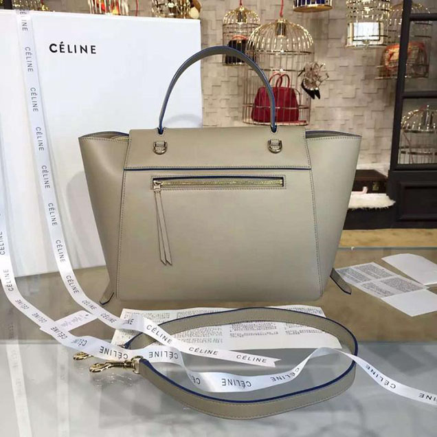 Celine Belt Top Handle Mini Bag Smooth Calfskin Leather Pre-Fall Winter 2016 Collection Beige with Blue Piping