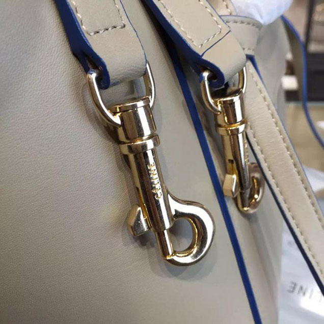 Celine Belt Top Handle Mini Bag Smooth Calfskin Leather Pre-Fall Winter 2016 Collection Beige with Blue Piping