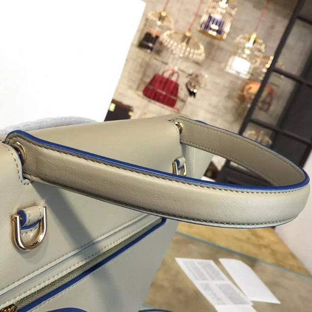 Celine Belt Top Handle Mini Bag Smooth Calfskin Leather Pre-Fall Winter 2016 Collection Beige with Blue Piping