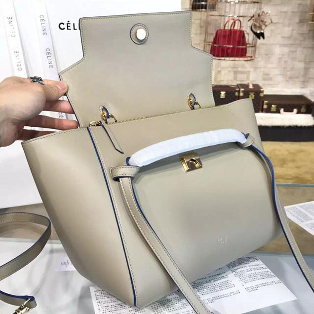 Celine Belt Top Handle Mini Bag Smooth Calfskin Leather Pre-Fall Winter 2016 Collection Beige with Blue Piping