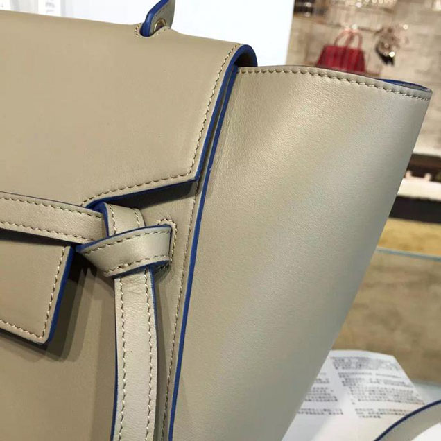 Celine Belt Top Handle Mini Bag Smooth Calfskin Leather Pre-Fall Winter 2016 Collection Beige with Blue Piping