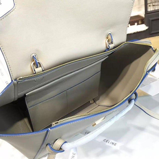 Celine Belt Top Handle Mini Bag Smooth Calfskin Leather Pre-Fall Winter 2016 Collection Beige with Blue Piping