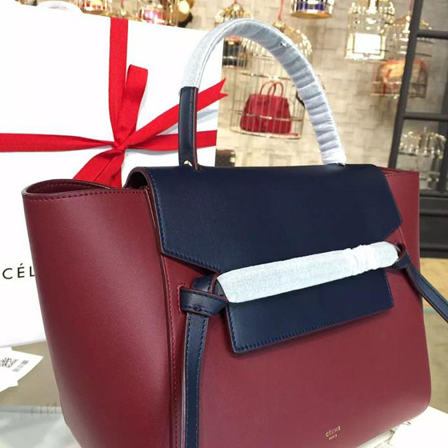 Celine Belt Top Handle Mini Bag Smooth Calfskin Leather Pre-Fall Winter 2016 Collection Burgundy Navy Blue