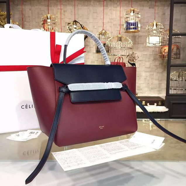Celine Belt Top Handle Mini Bag Smooth Calfskin Leather Pre-Fall Winter 2016 Collection Burgundy Navy Blue