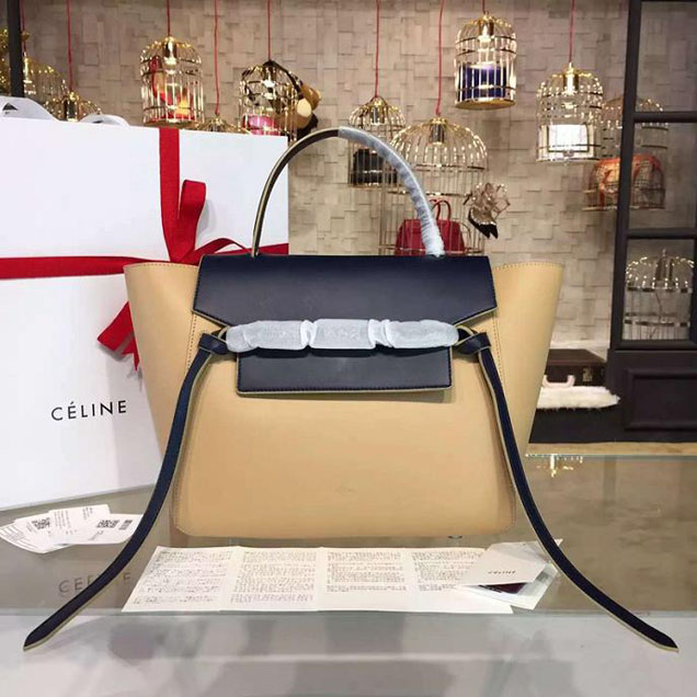 Celine Belt Top Handle Mini Bag Smooth Calfskin Leather Pre-Fall Winter 2016 Collection Beige Navy Blue