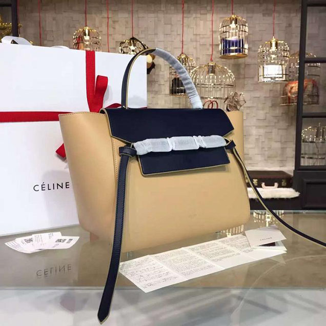 Celine Belt Top Handle Mini Bag Smooth Calfskin Leather Pre-Fall Winter 2016 Collection Beige Navy Blue