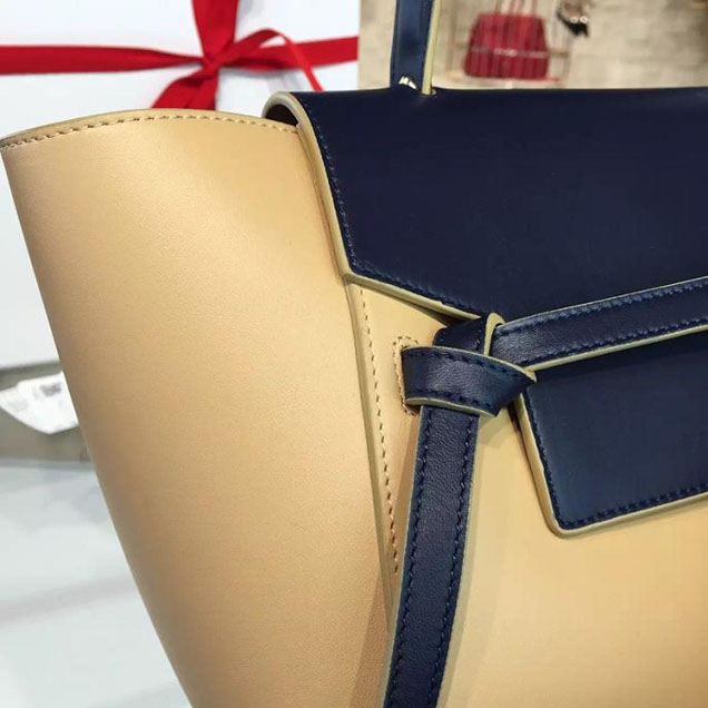 Celine Belt Top Handle Mini Bag Smooth Calfskin Leather Pre-Fall Winter 2016 Collection Beige Navy Blue