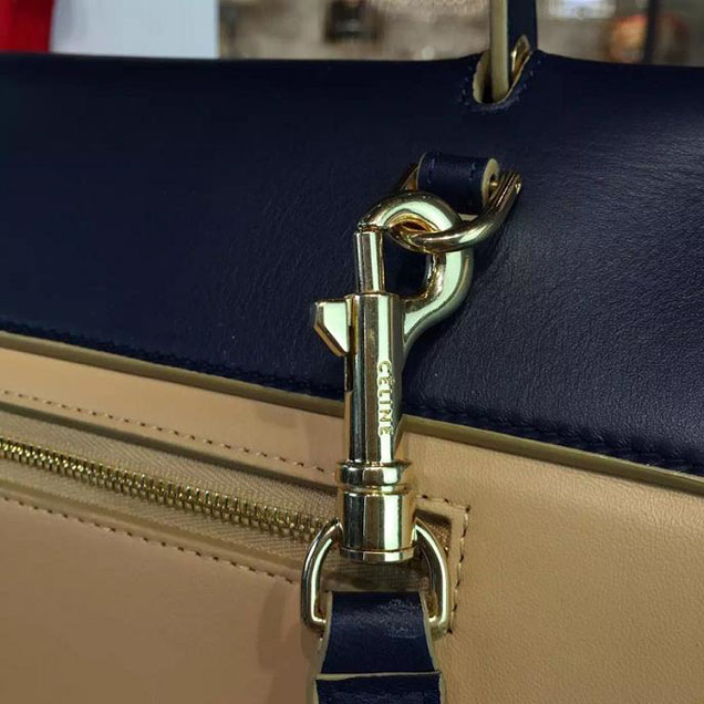 Celine Belt Top Handle Mini Bag Smooth Calfskin Leather Pre-Fall Winter 2016 Collection Beige Navy Blue