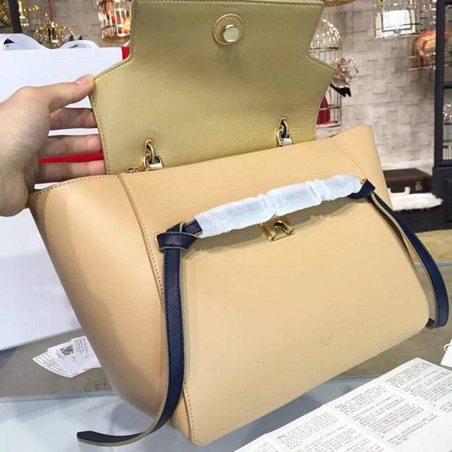 Celine Belt Top Handle Mini Bag Smooth Calfskin Leather Pre-Fall Winter 2016 Collection Beige Navy Blue