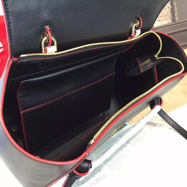 Celine Belt Top Handle Mini Bag Smooth Calfskin Leather Pre-Fall Winter 2016 Collection Black with Red Piping