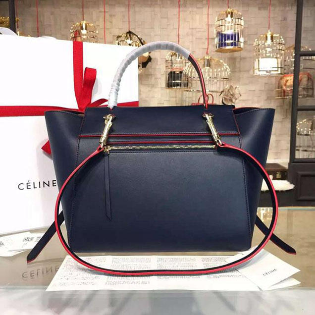 Celine Belt Top Handle Mini Bag Smooth Calfskin Leather Pre-Fall Winter 2016 Collection Navy Blue with Red Piping
