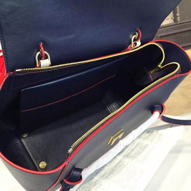 Celine Belt Top Handle Mini Bag Smooth Calfskin Leather Pre-Fall Winter 2016 Collection Navy Blue with Red Piping