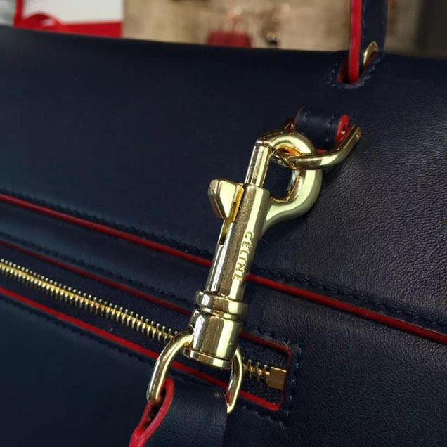 Celine Belt Top Handle Mini Bag Smooth Calfskin Leather Pre-Fall Winter 2016 Collection Navy Blue with Red Piping