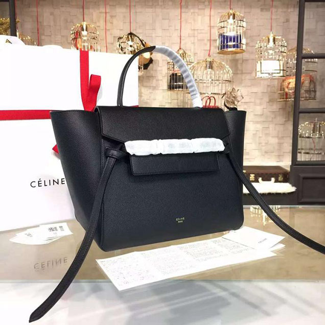 Celine Belt Top Handle Mini Bag Grained Calfskin Leather Pre-Fall Winter 2016 Collection Black