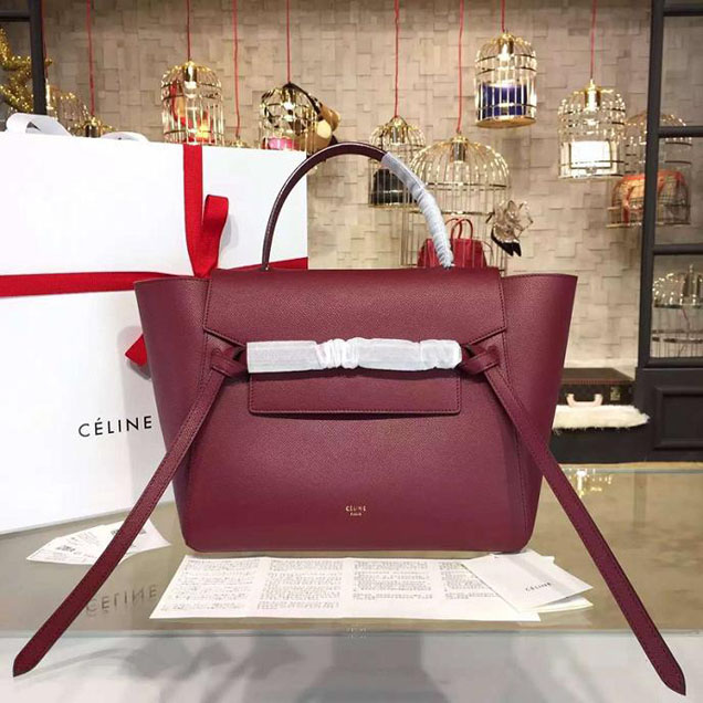 Celine Belt Top Handle Mini Bag Grained Calfskin Leather Pre-Fall Winter 2016 Collection Burgundy