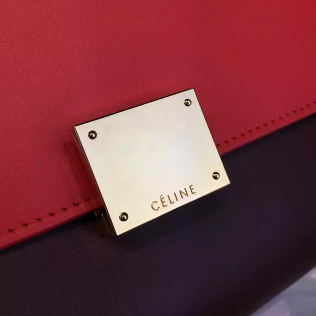 Celine Trapeze Top Handle Medium Bag Smooth Calfskin with Suede Leather Pre-Fall Winter 2016 Collection Red Tan Burgundy