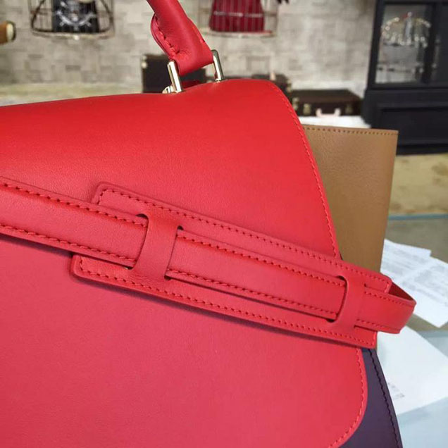 Celine Trapeze Top Handle Medium Bag Smooth Calfskin with Suede Leather Pre-Fall Winter 2016 Collection Red Tan Burgundy