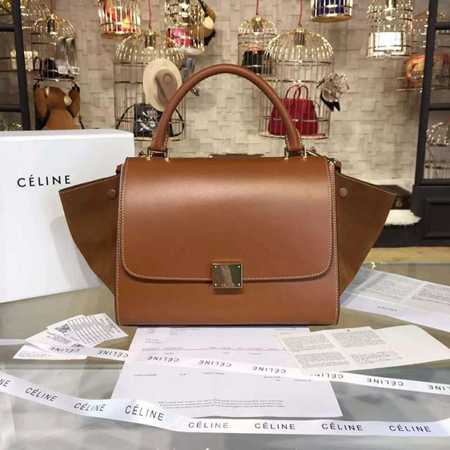 Celine Trapeze Top Handle Small Bag Smooth Calfskin with Suede Leather Pre-Fall Winter 2016 Collection Tan