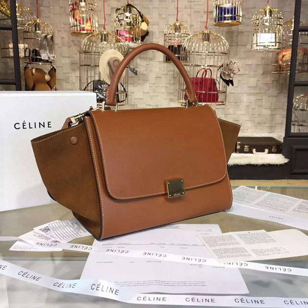 Celine Trapeze Top Handle Small Bag Smooth Calfskin with Suede Leather Pre-Fall Winter 2016 Collection Tan
