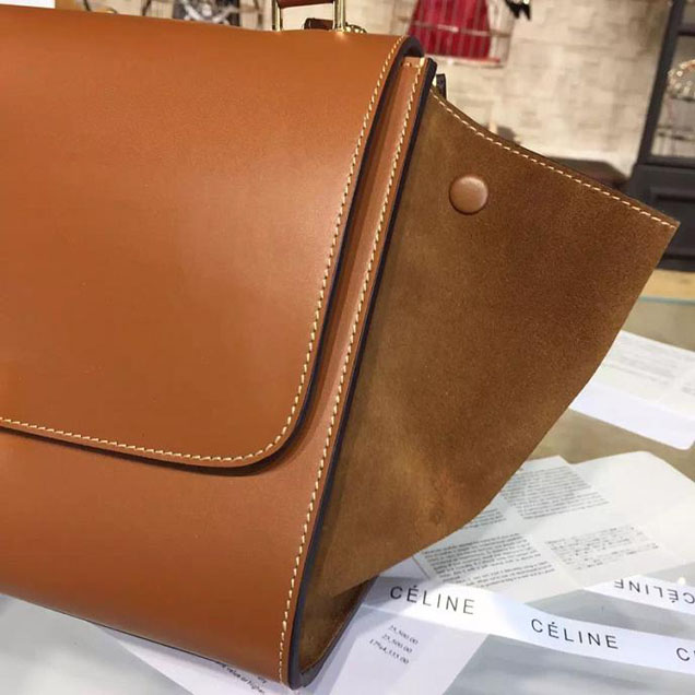Celine Trapeze Top Handle Small Bag Smooth Calfskin with Suede Leather Pre-Fall Winter 2016 Collection Tan