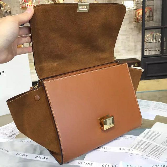 Celine Trapeze Top Handle Small Bag Smooth Calfskin with Suede Leather Pre-Fall Winter 2016 Collection Tan