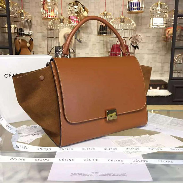 Celine Trapeze Top Handle Medium Bag Smooth Calfskin with Suede Leather Pre-Fall Winter 2016 Collection Tan