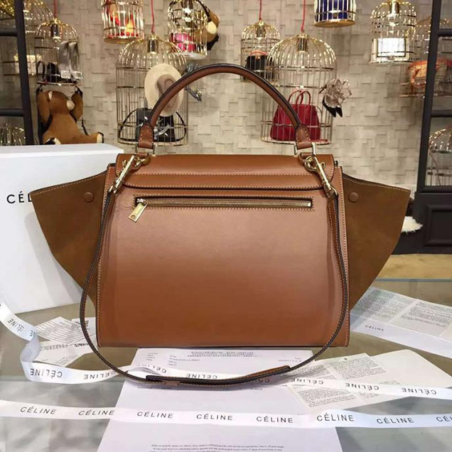 Celine Trapeze Top Handle Medium Bag Smooth Calfskin with Suede Leather Pre-Fall Winter 2016 Collection Tan