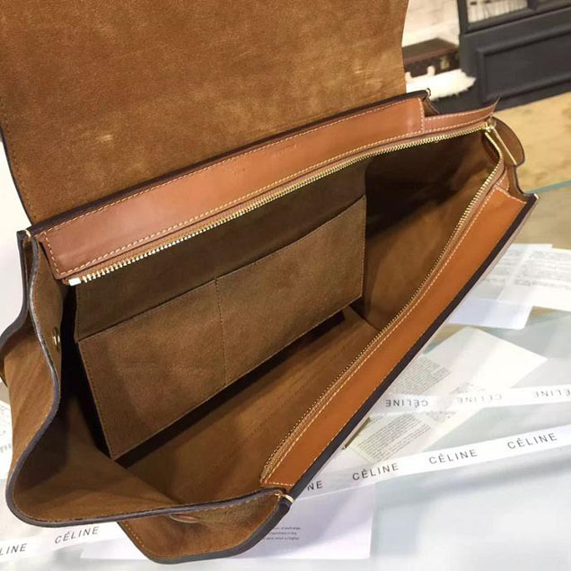 Celine Trapeze Top Handle Medium Bag Smooth Calfskin with Suede Leather Pre-Fall Winter 2016 Collection Tan