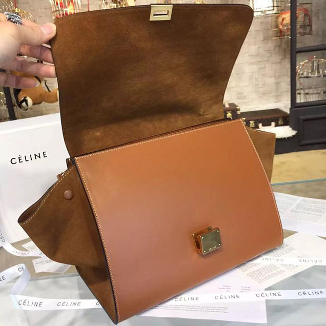 Celine Trapeze Top Handle Medium Bag Smooth Calfskin with Suede Leather Pre-Fall Winter 2016 Collection Tan