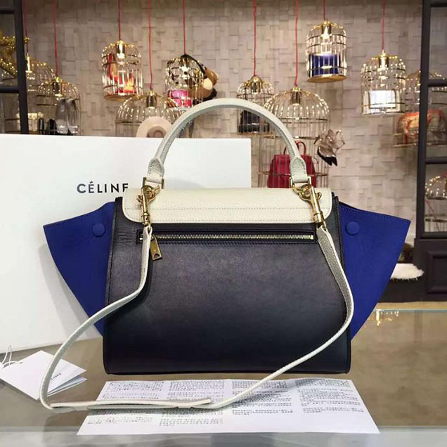 Celine Trapeze Top Handle Small Bag Grained Calfskin with Suede Leather Pre-Fall Winter 2016 Collection White Black Blue