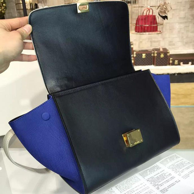 Celine Trapeze Top Handle Small Bag Grained Calfskin with Suede Leather Pre-Fall Winter 2016 Collection White Black Blue
