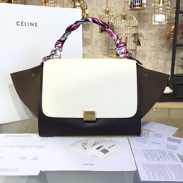 Celine Trapeze Top Handle Small Bag Grained Calfskin with Suede Leather Pre-Fall Winter 2016 Collection White Black Brown