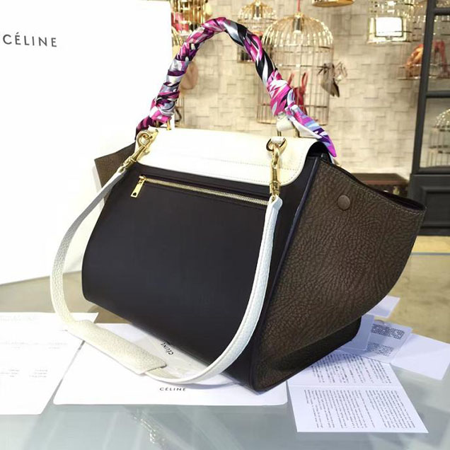 Celine Trapeze Top Handle Small Bag Grained Calfskin with Suede Leather Pre-Fall Winter 2016 Collection White Black Brown