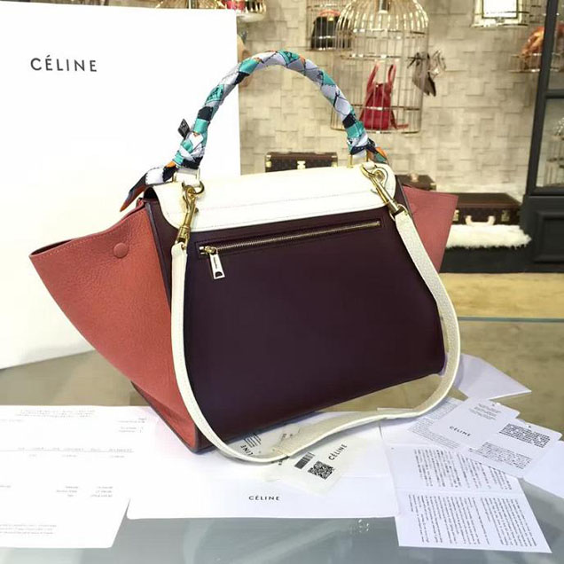 Celine Trapeze Top Handle Small Bag Grained Calfskin with Suede Leather Pre-Fall Winter 2016 Collection White Burgundy Rust