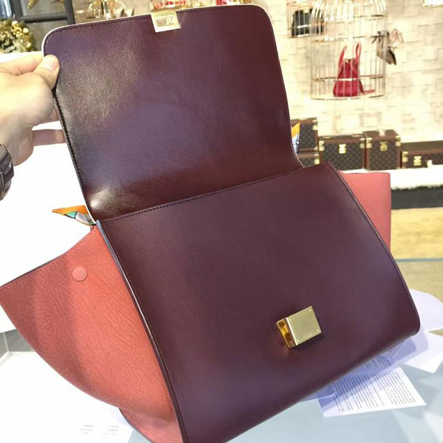 Celine Trapeze Top Handle Small Bag Grained Calfskin with Suede Leather Pre-Fall Winter 2016 Collection White Burgundy Rust