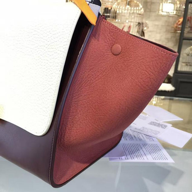 Celine Trapeze Top Handle Small Bag Grained Calfskin with Suede Leather Pre-Fall Winter 2016 Collection White Burgundy Rust
