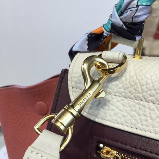 Celine Trapeze Top Handle Small Bag Grained Calfskin with Suede Leather Pre-Fall Winter 2016 Collection White Burgundy Rust